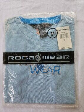 VTG Rocawear Embroidered T-Shirt Baby Blue NWT Deadstock Y2K Sealed M Raw Edge